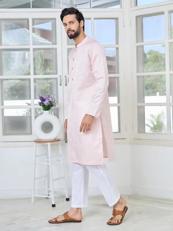 Light_Pink_Embossed_Printed_and_Foil_Printed_Straight_Kurta_with_Pyjama_with_Pyjama