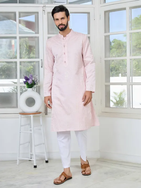 Light_Pink_Embossed_Printed_and_Foil_Printed_Straight_Kurta_with_Pyjama_with_Pyjama