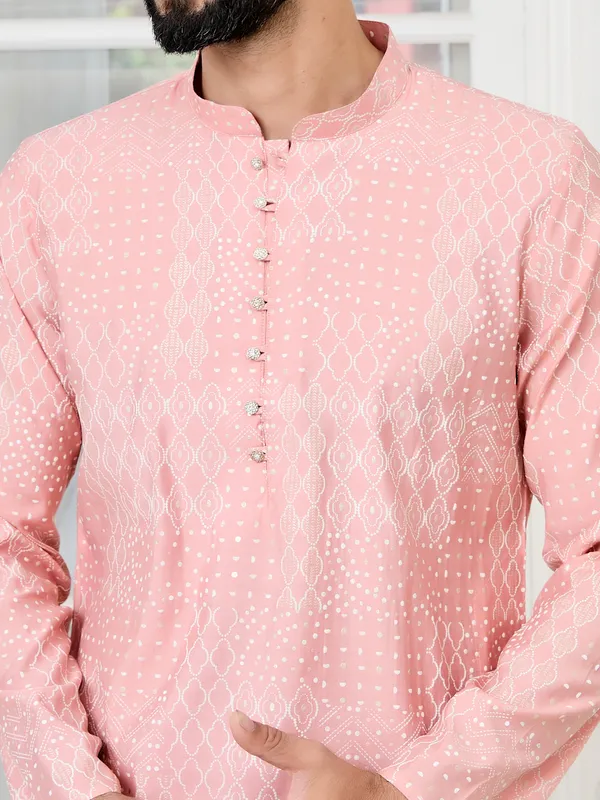 Peach_Embossed_Printed_and_Foil_Printed_Straight_Kurta_with_Pyjama_with_Pyjama
