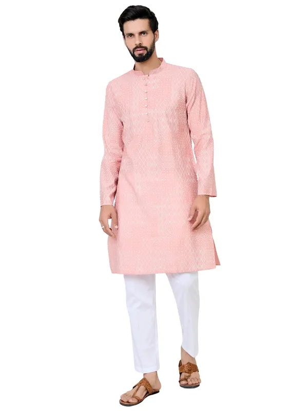 Peach_Embossed_Printed_and_Foil_Printed_Straight_Kurta