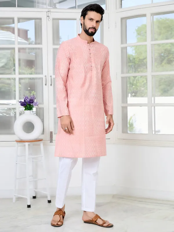 Peach_Embossed_Printed_and_Foil_Printed_Straight_Kurta