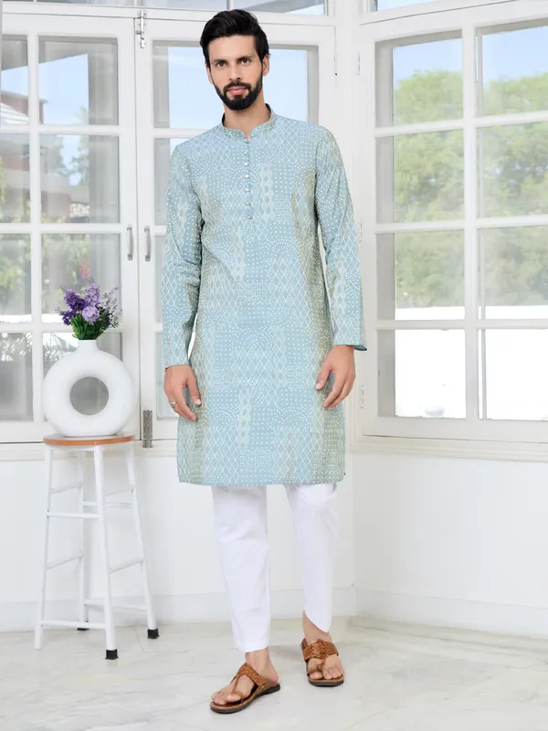 Grey_Embossed_Printed_And_Foil_Printed_Straight_Kurta_With_Pyjama