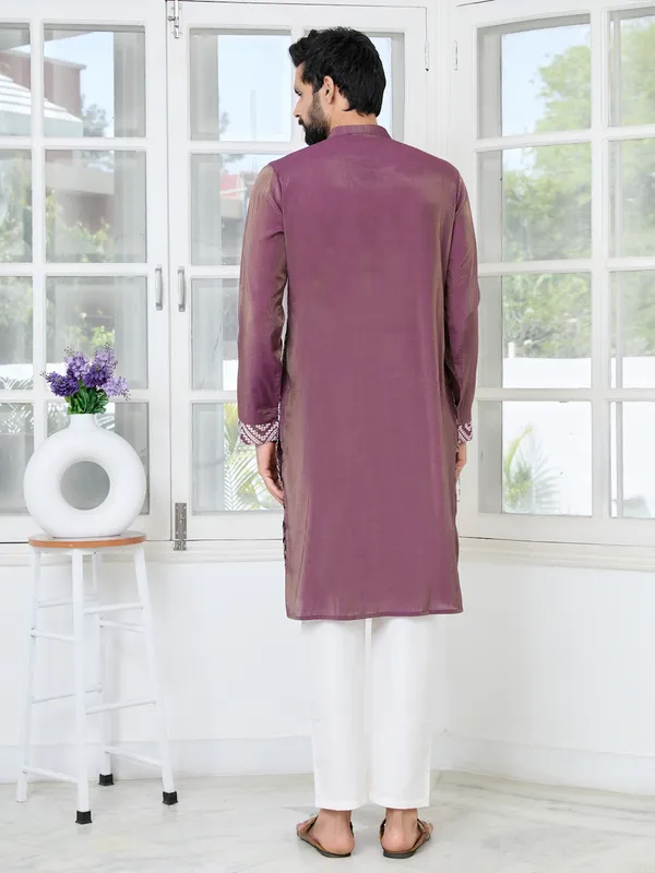 Mauve_Embossed_Printed_Straight_Kurta_With_Pyjama