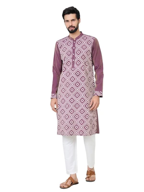 Mauve_Embossed_Printed_Straight_Kurta