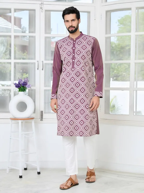 Mauve_Embossed_Printed_Straight_Kurta