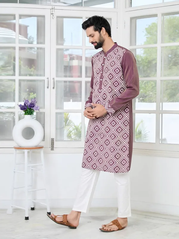 Mauve_Embossed_Printed_Straight_Kurta