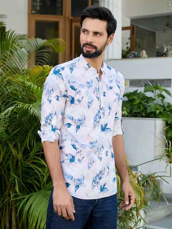 Pink_Tropical_Printed_Rayon_Short_Kurta