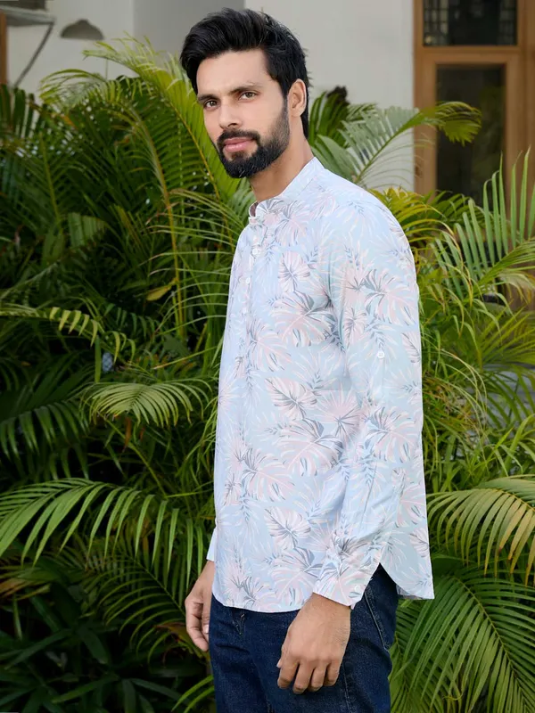 Blue-Pink_Tropical_Printed_Rayon_Short_Kurta