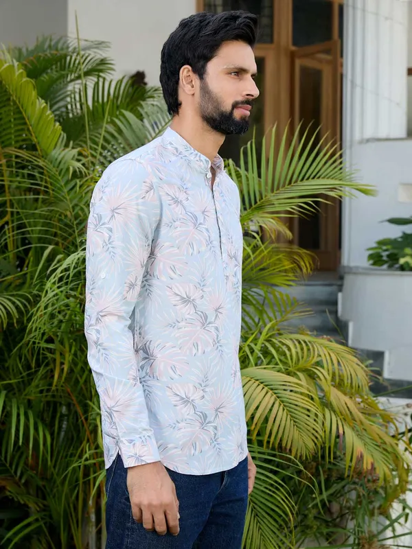 Blue-Pink_Tropical_Printed_Rayon_Short_Kurta