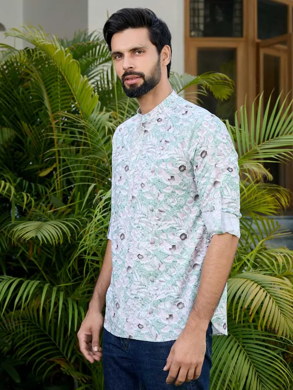 Green_Tropical_Printed_Rayon_Short_Kurta
