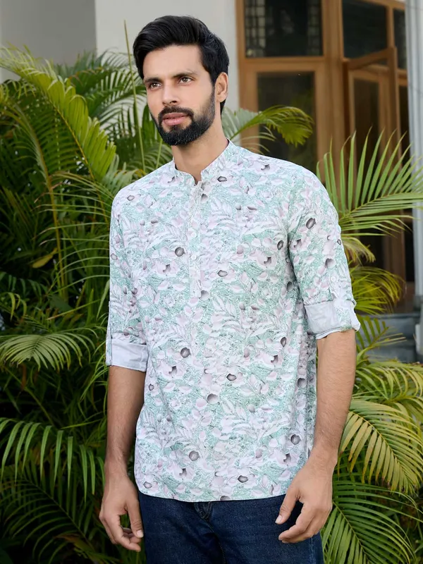 Green_Tropical_Printed_Rayon_Short_Kurta