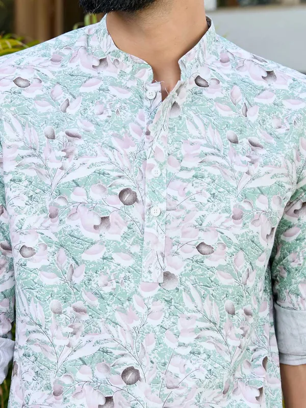 Green_Tropical_Printed_Rayon_Short_Kurta