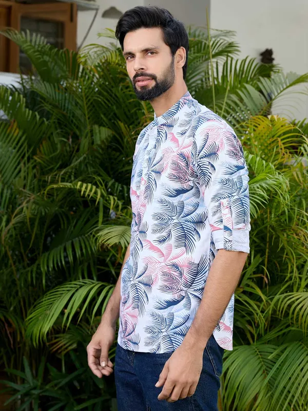 Navy_Tropical_Printed_Rayon_Short_Kurta