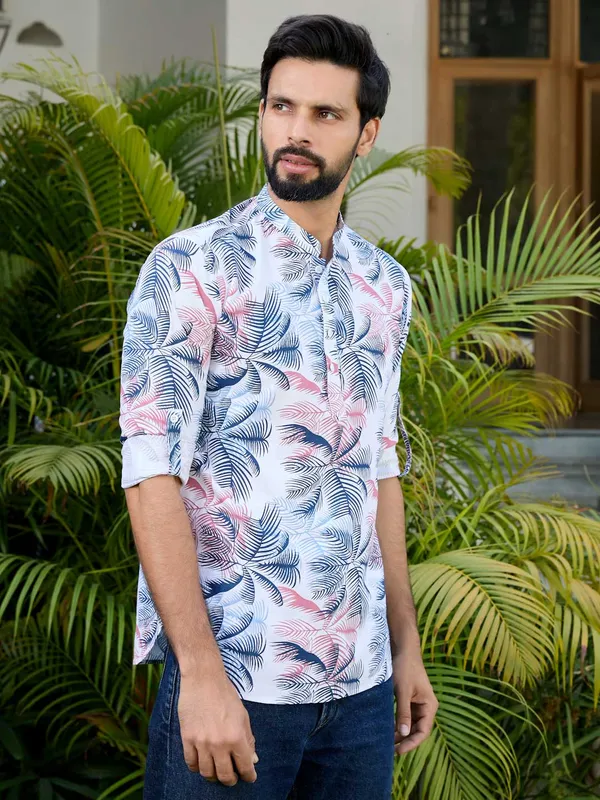 Navy_Tropical_Printed_Rayon_Short_Kurta