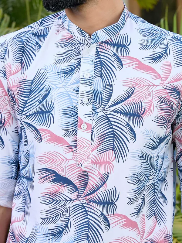 Navy_Tropical_Printed_Rayon_Short_Kurta