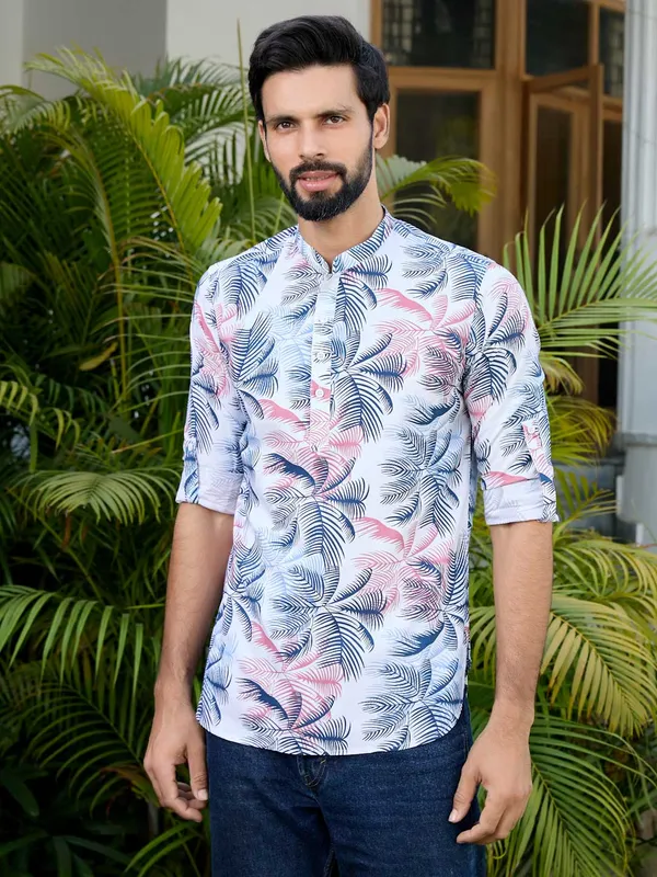 Navy_Tropical_Printed_Rayon_Short_Kurta