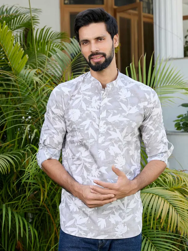 Light_Gray_Tropical_Printed_Rayon_Short_Kurta