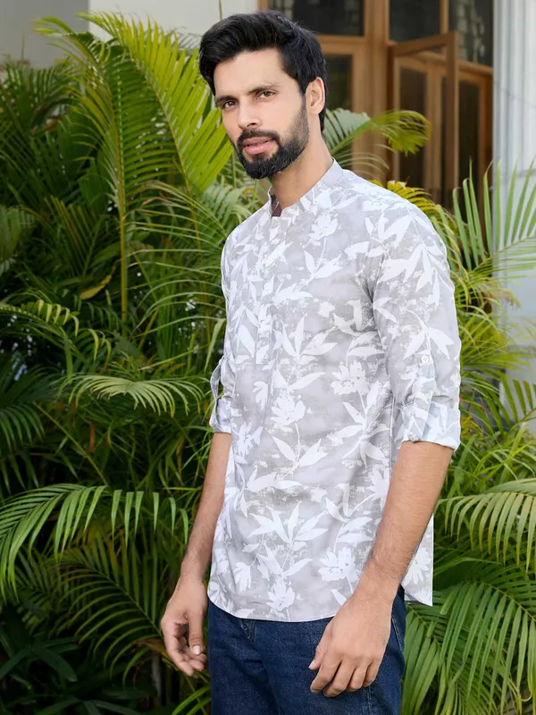 Light_Gray_Tropical_Printed_Rayon_Short_Kurta