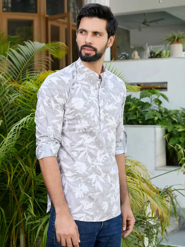 Light_Gray_Tropical_Printed_Rayon_Short_Kurta