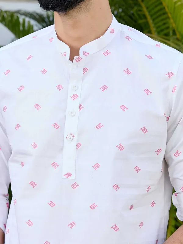 White_Woven_Cotton_Short_Kurta