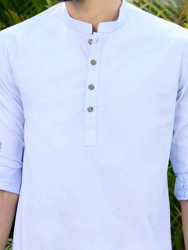 Men_Blue_Solid_cotton_Short_Kurta