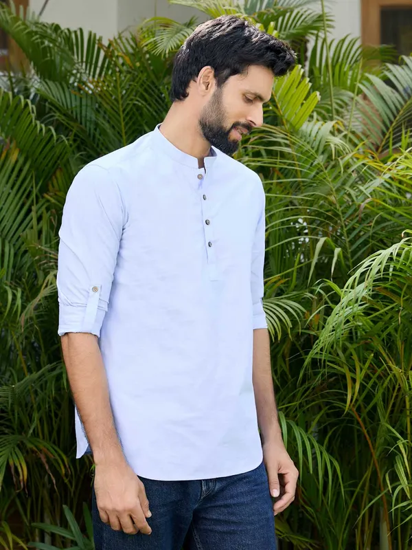 Men_Blue_Solid_cotton_Short_Kurta