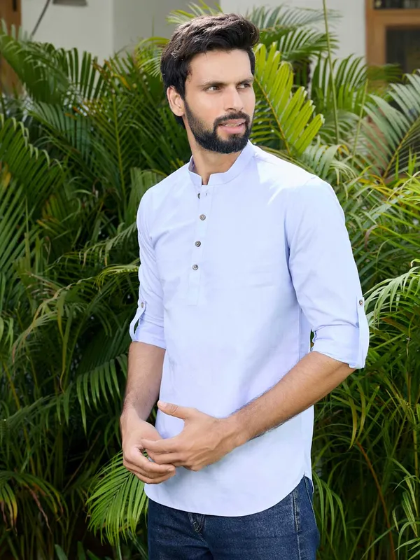 Men_Blue_Solid_cotton_Short_Kurta
