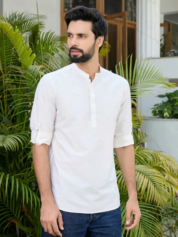 Cream_Deluxe_Cotton_Short_Kurta