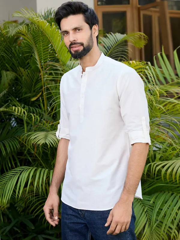 Cream_Deluxe_Cotton_Short_Kurta