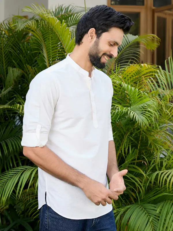 Cream_Deluxe_Cotton_Short_Kurta