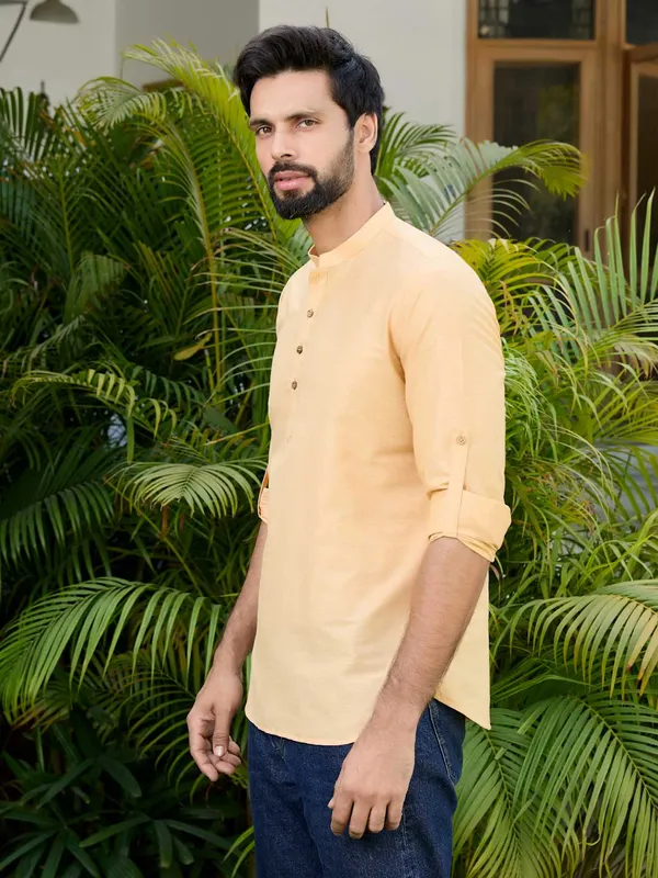 Yellow_Deluxe_Cotton_Short_Kurta