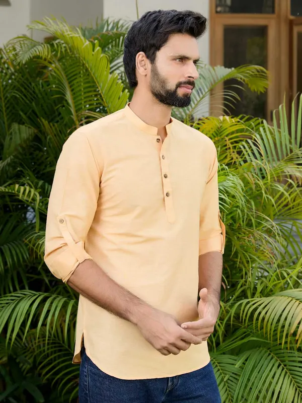 Yellow_Deluxe_Cotton_Short_Kurta