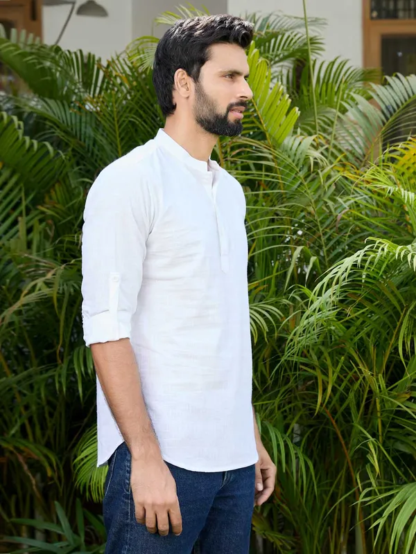 Men_White_Pure_Cotton_Slub_Short_Kurta