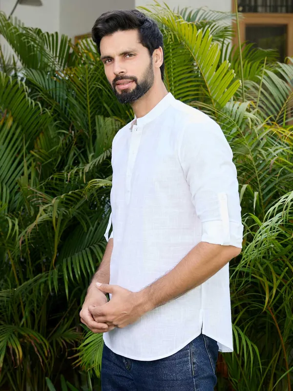 Men_White_Pure_Cotton_Slub_Short_Kurta