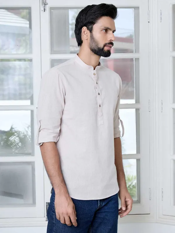 Men_Beige_Pure_Cotton_Short_Kurta