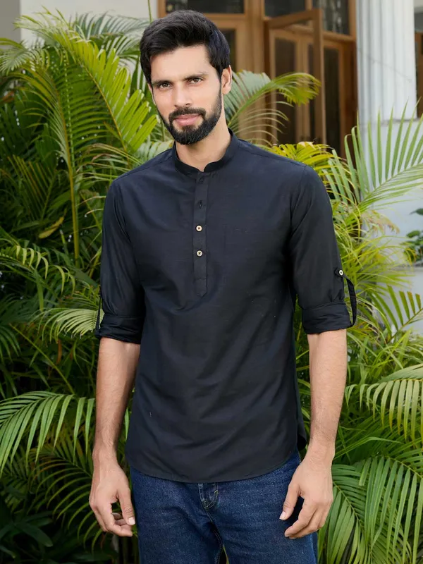 Black_Deluxe_Cotton_Short_Kurta