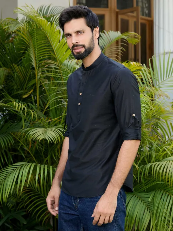 Black_Deluxe_Cotton_Short_Kurta