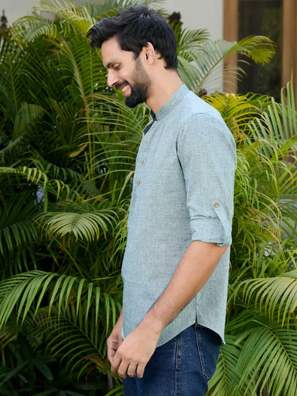 Men_Green_Pure_Cotton_Short_Kurta