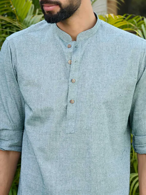 Men_Green_Pure_Cotton_Short_Kurta