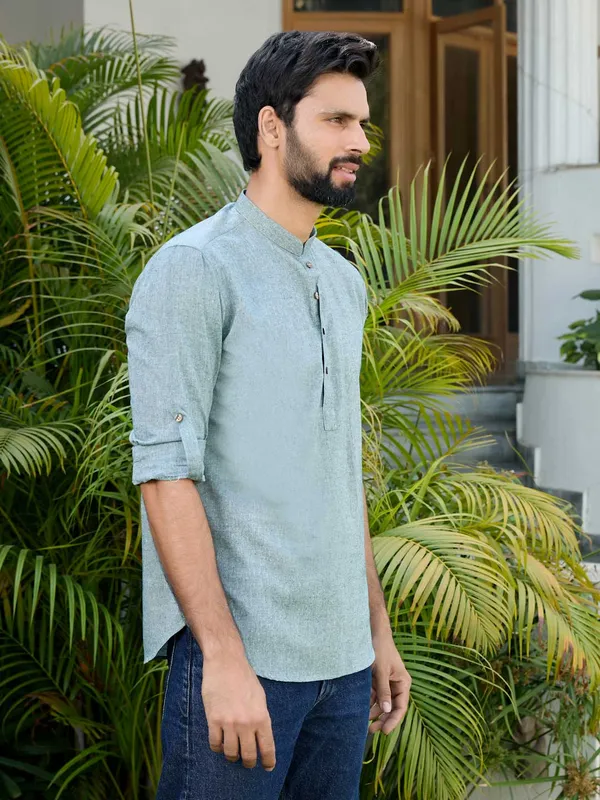 Men_Green_Pure_Cotton_Short_Kurta