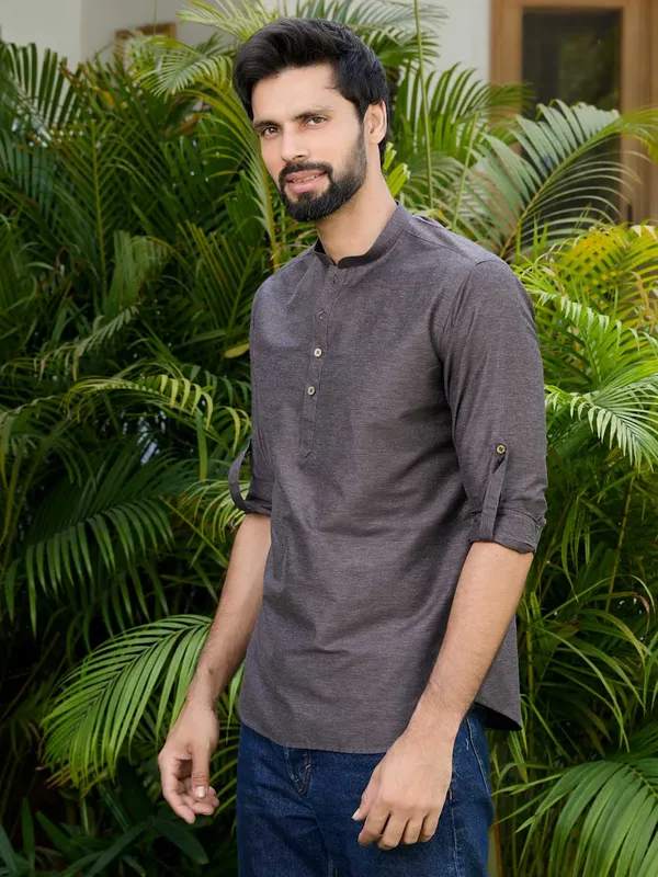Brown_Deluxe_Cotton_Short_Kurta