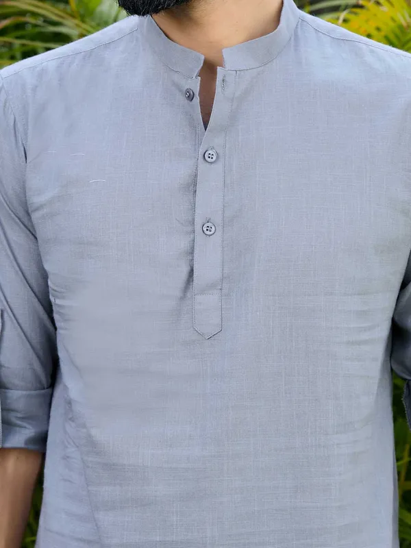 Men_Gray_Pure_Cotton_Slub_Short_Kurta