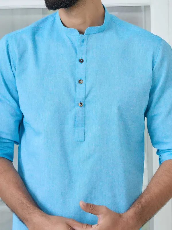 Men_Blue_Pure_Cotton_Short_Kurta