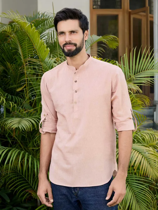 Men_Light_Brown_Pure_Cotton_Short_Kurta