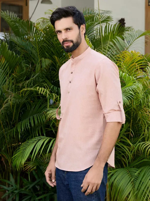 Men_Light_Brown_Pure_Cotton_Short_Kurta