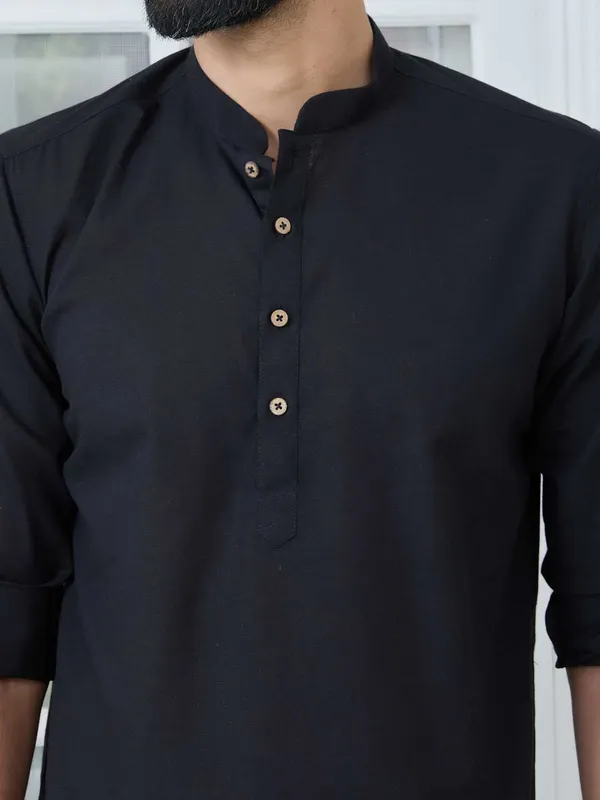 Black_Pure_Cotton_Slub_Short_Kurta