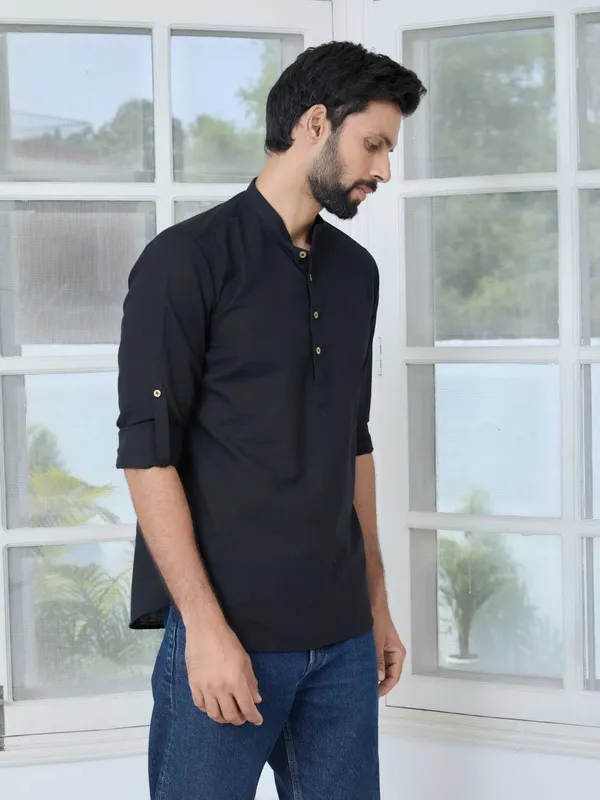 Black_Pure_Cotton_Slub_Short_Kurta