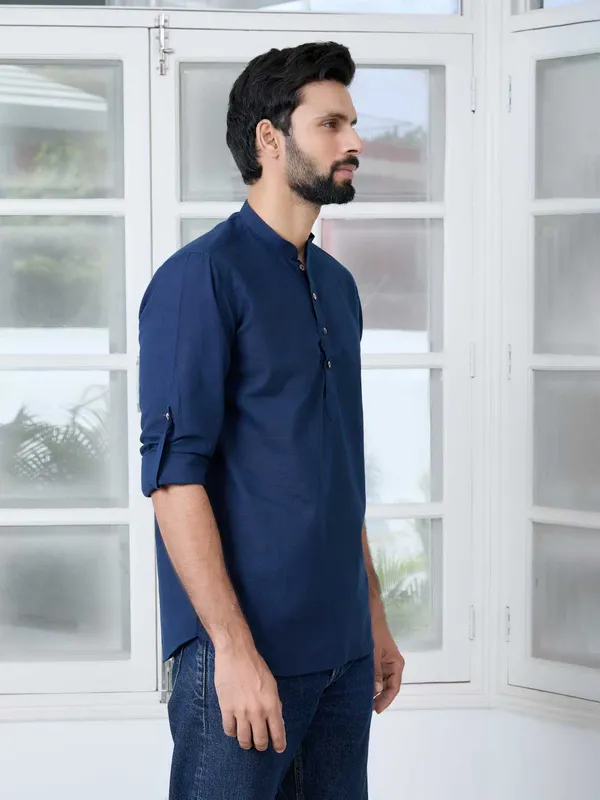 Men_Navy_Pure_Cotton_Slub_Short_Kurta