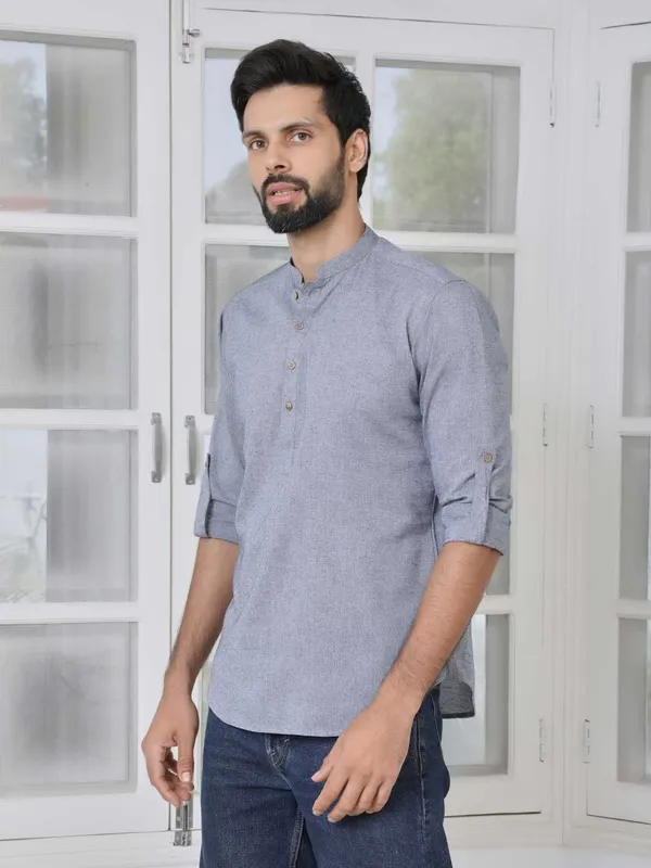 Men_Gray_Pure_Cotton_Short_Kurta