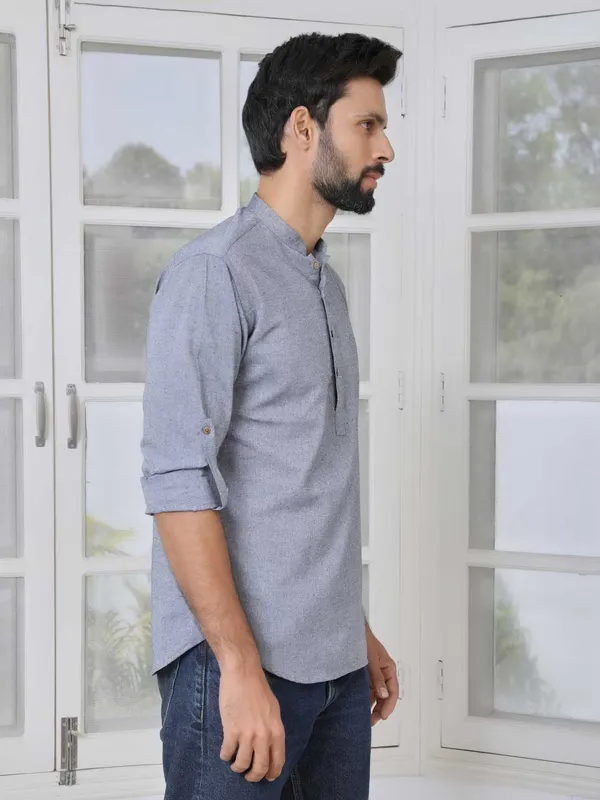 Men_Gray_Pure_Cotton_Short_Kurta